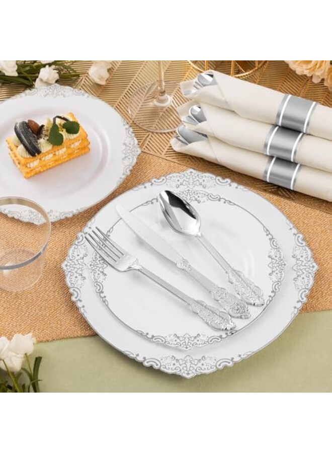 150PCS Silver Plastic Silverware for 50 Guests, Heavy Duty Silver Disposable Utensils Sets, Includes 50 Forks, 50 Spoons, 50 Knives, Elegant Cutlery Perfect for Wedding, Party - Image 2