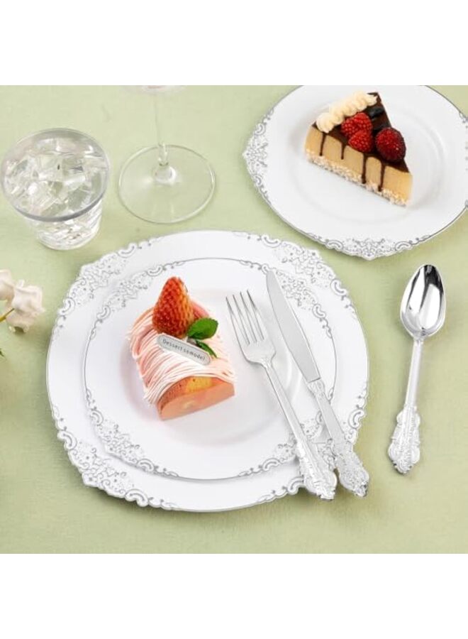 150PCS Silver Plastic Silverware for 50 Guests, Heavy Duty Silver Disposable Utensils Sets, Includes 50 Forks, 50 Spoons, 50 Knives, Elegant Cutlery Perfect for Wedding, Party - Image 3
