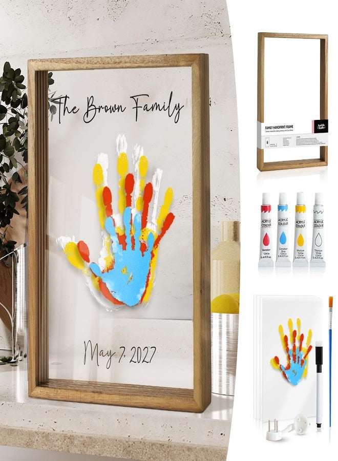 Kaciola Family Handprint Kit, DIY Newborn Footprint Kit Keepsake Frame, Baby Hand and Footprint Kit with 4 Layer Clear Acrylic Boards and 4 Non-Toxic Paints, Family Present for New Parents (Brown) - Image 1