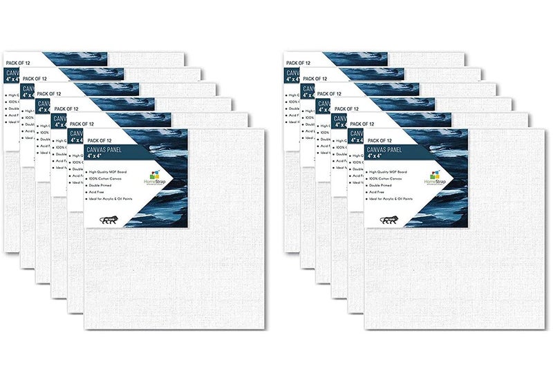 Homestrap 2mm Cotton Canvas Board Medium Grain 4" X 4"Inch - Pack of 24 -White - Image 2
