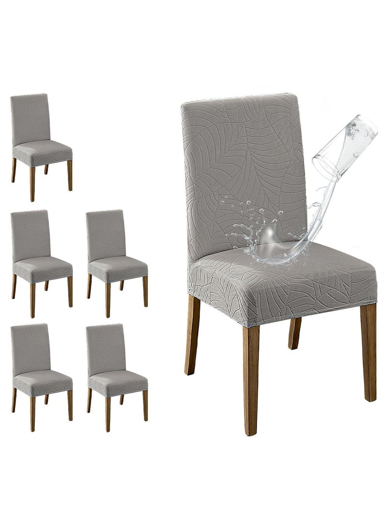 Waterproof Chair Covers for Dining Room, Stretch Jacquard Dining Chair Slipcovers, Removable Washable Chair Protector for Kitchen, Hotel, Restaurant, (6 Pcs,Light-Gray)  - Image 1