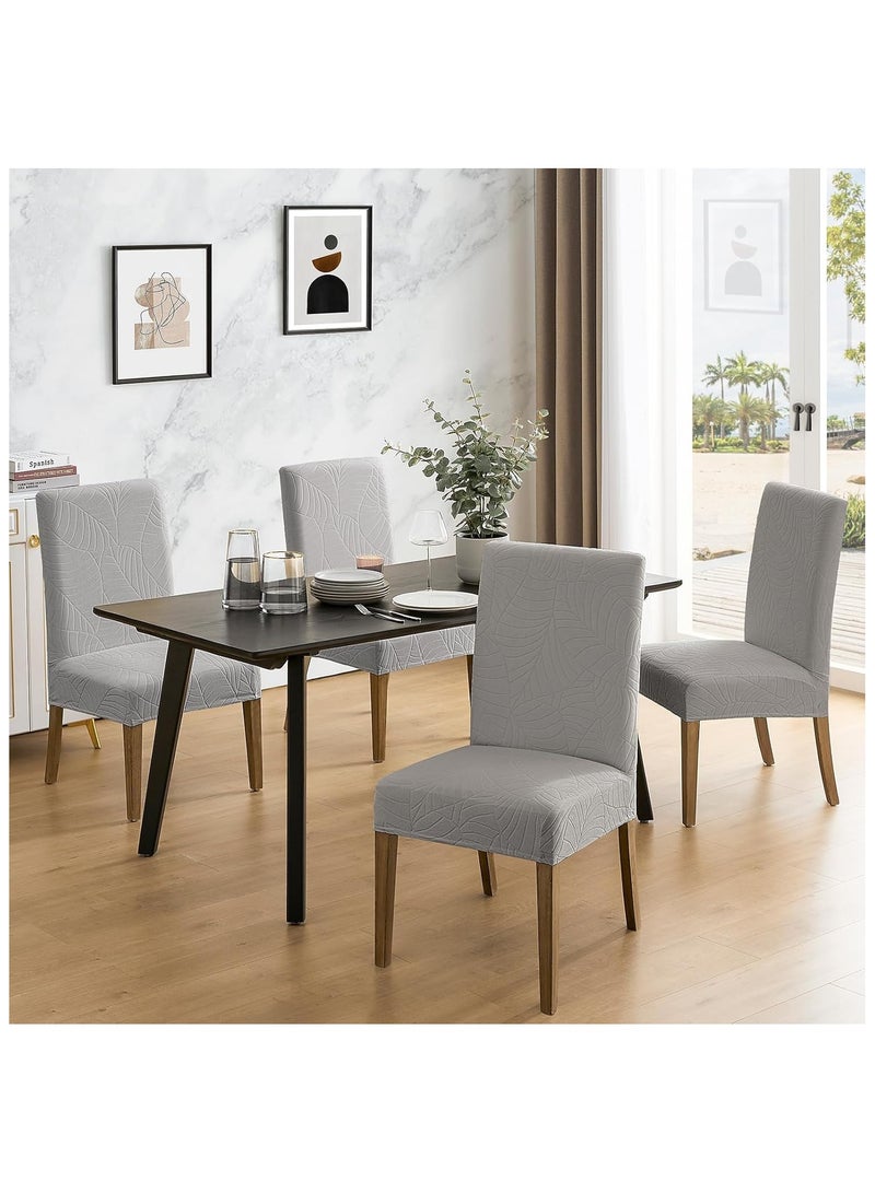 Waterproof Chair Covers for Dining Room, Stretch Jacquard Dining Chair Slipcovers, Removable Washable Chair Protector for Kitchen, Hotel, Restaurant, (6 Pcs,Light-Gray)  - Image 2