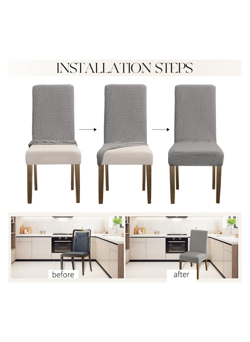 Waterproof Chair Covers for Dining Room, Stretch Jacquard Dining Chair Slipcovers, Removable Washable Chair Protector for Kitchen, Hotel, Restaurant, (6 Pcs,Light-Gray)  - Image 5