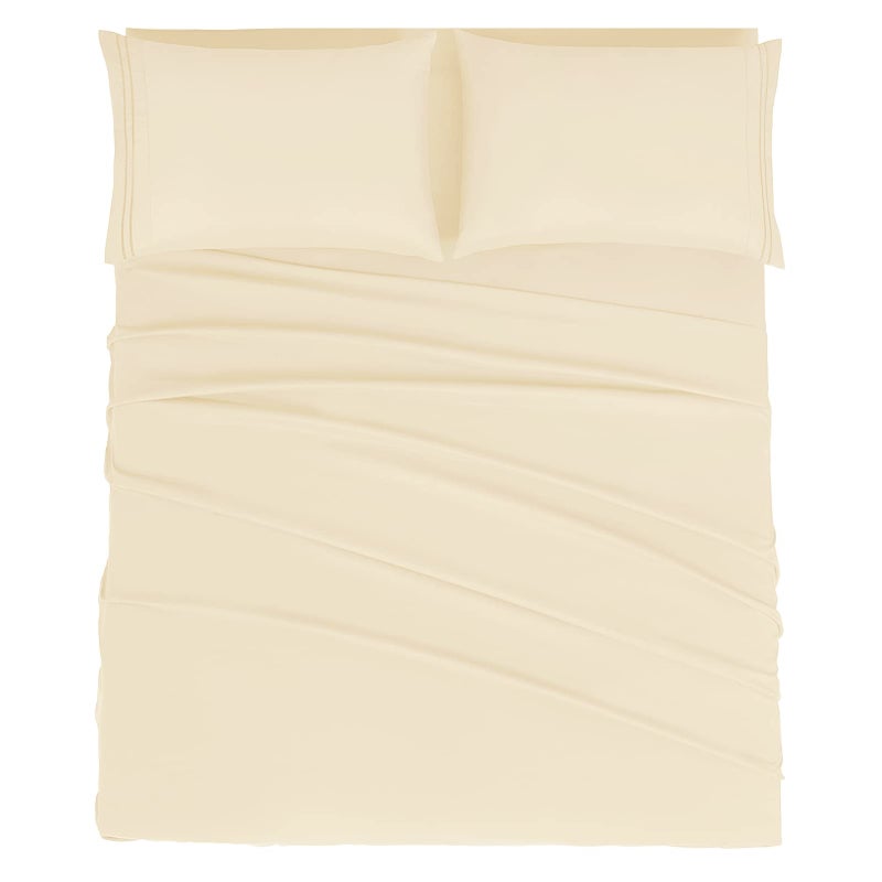 Mejoroom Full Size Sheet Set  Soft Microfiber Bed Sheets  Deep Pocket Fitted Sheet Breathable Soft Wrinkle  Fade Resistant  4 Piece Full Cream
