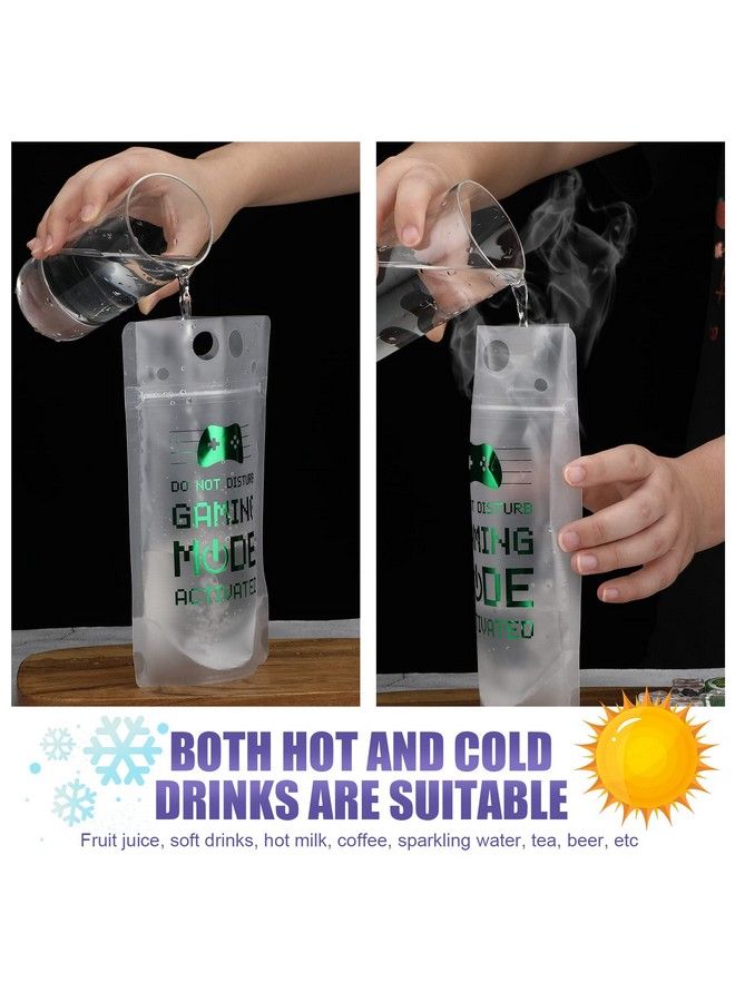 Suclain Video Game Party Favors Drink Pouch Cups With Straws Plastic Pouches Clear Zipper Bags Reusable For On Birthday Decorations Gamer Gift (48 Pcs)  - Image 5