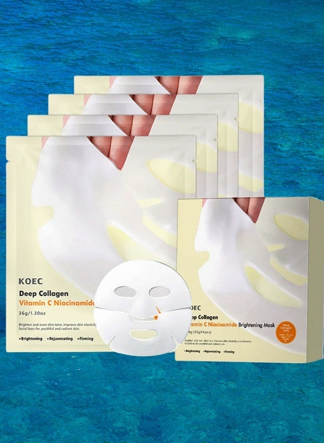KOEC 4Pcs Deep Collagen Vitamin C Niacinamide Brightening Mask Deep Collagen Niacinamide Vitamin C Mask Helps Reduce Fine Lines Anti Wrinkle Lifting Moisturizing Face Mask Smooth and Tight Skin Overnight Hydrogel Mask - Image 1