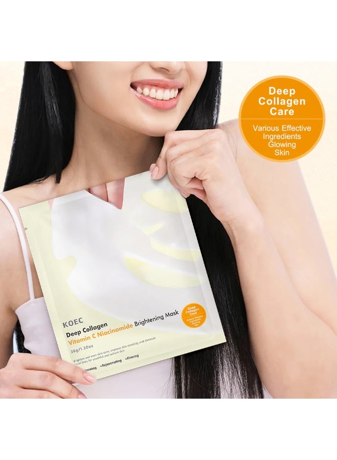 KOEC 4Pcs Deep Collagen Vitamin C Niacinamide Brightening Mask Deep Collagen Niacinamide Vitamin C Mask Helps Reduce Fine Lines Anti Wrinkle Lifting Moisturizing Face Mask Smooth and Tight Skin Overnight Hydrogel Mask - Image 2