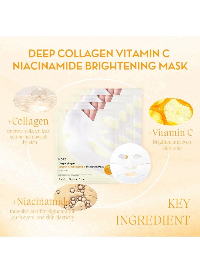 KOEC 4Pcs Deep Collagen Vitamin C Niacinamide Brightening Mask Deep Collagen Niacinamide Vitamin C Mask Helps Reduce Fine Lines Anti Wrinkle Lifting Moisturizing Face Mask Smooth and Tight Skin Overnight Hydrogel Mask - Image 3