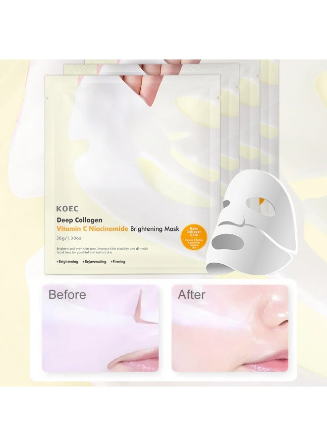 KOEC 4Pcs Deep Collagen Vitamin C Niacinamide Brightening Mask Deep Collagen Niacinamide Vitamin C Mask Helps Reduce Fine Lines Anti Wrinkle Lifting Moisturizing Face Mask Smooth and Tight Skin Overnight Hydrogel Mask - Image 4