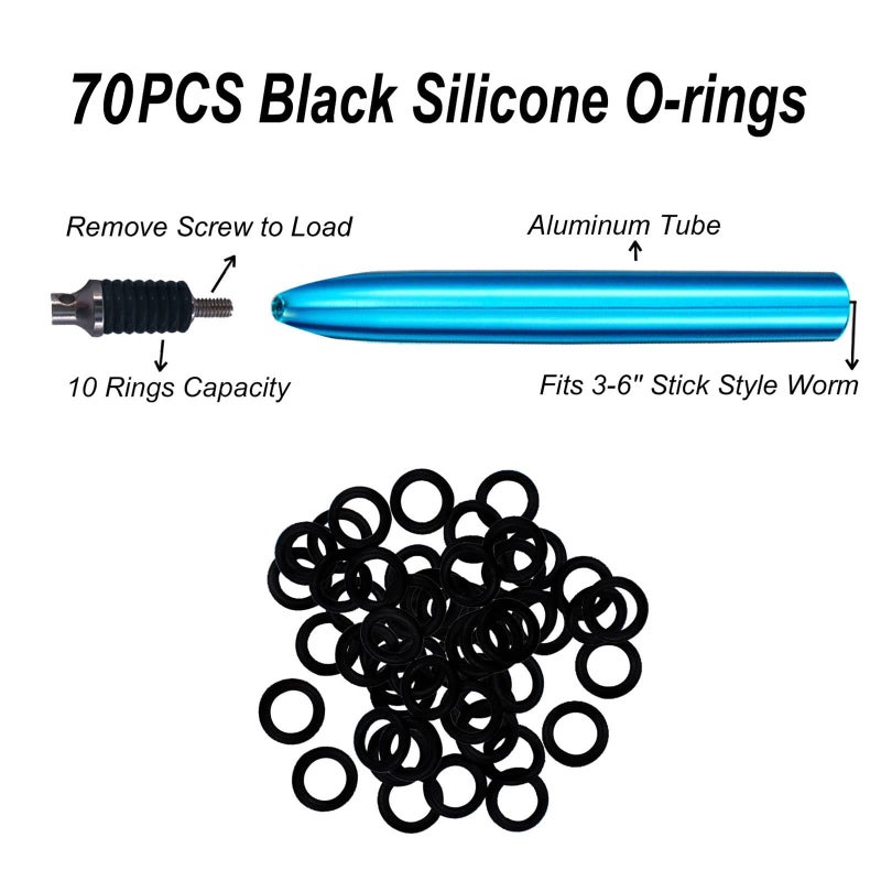 LAIBOREC Wacky Rigging Tool, Fishing Bait Rigs, Wacky Rig Ring Tool with 70PCS Worm O-Rings, Wacky Worm Kit for Senko Neko Finesse Stick Soft Baits - Image 2