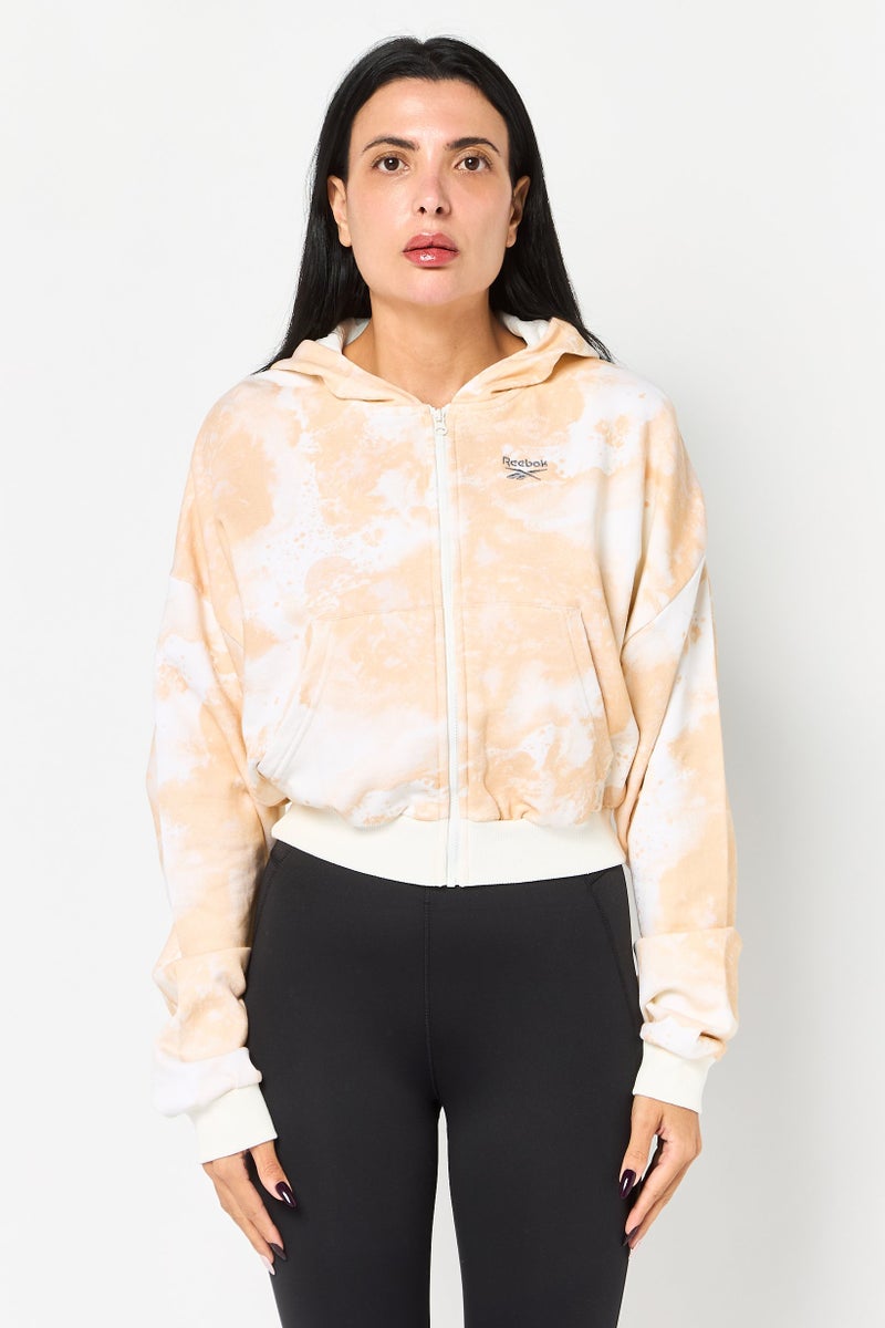 Reebok هودي خارجي طويل الأكمام للنساء بملاءمة شعار العلامة التجارية، متعدد الألوان - Image 1