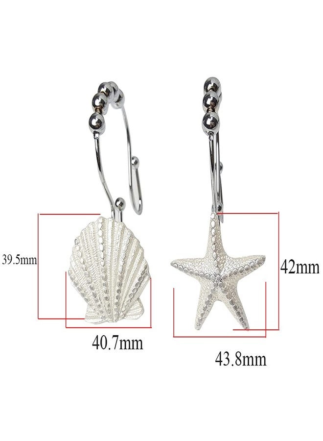 Actpe Starfish & Seashell Stainless Steel Rust Resistant Double Hooks Glide Shower Curtain Ring Hangs Holder for Bathroom Home Decor - Image 2