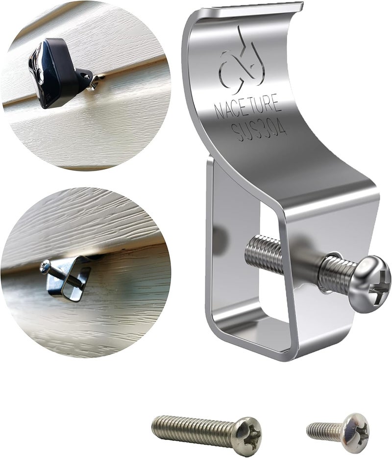 NACETURE Vinyl Siding Hooks - Vinyl Siding Clips for Hanging Outdoor Decorations for Patio for Mount Home Security Camera Porch Décor (Sliver 6 Pack) - Image 1