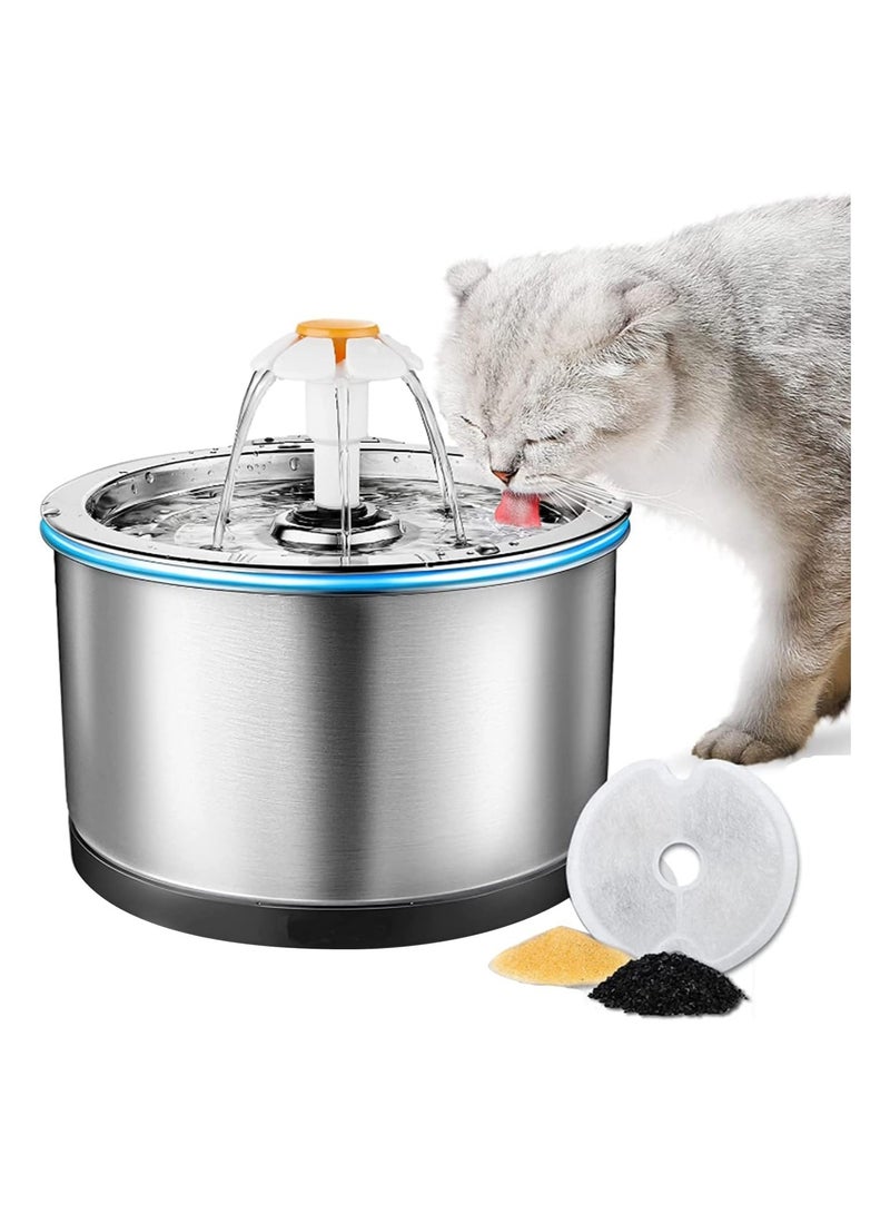 Generic Stainless Steel Pet Water Fountain, 2.5L Ultra Quiet Cat Water Fountain with LED Indicator, Three Ways to Drink, 4-Stage Automatic Filtration Drinking Fountain for Pets (Fountain)  - Image 1
