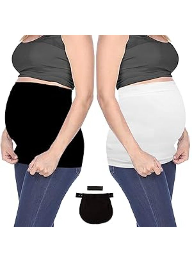 2 Pack Womens Maternity Belly Band for Pregnancy Non-slip Silicone Stretch Pregnancy Support Belly Belt Bands (Black, White)