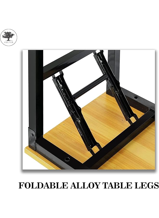 الكبريت طاولة قابلة للطي متعددة الوظائف مع أرجل قابلة للتعديل الارتفاع للكمبيوتر والتخييم والحديقة والنزهات والقهوة والشواء ومكتب خشبي قابل للطي 100×50×75 سم - Image 4