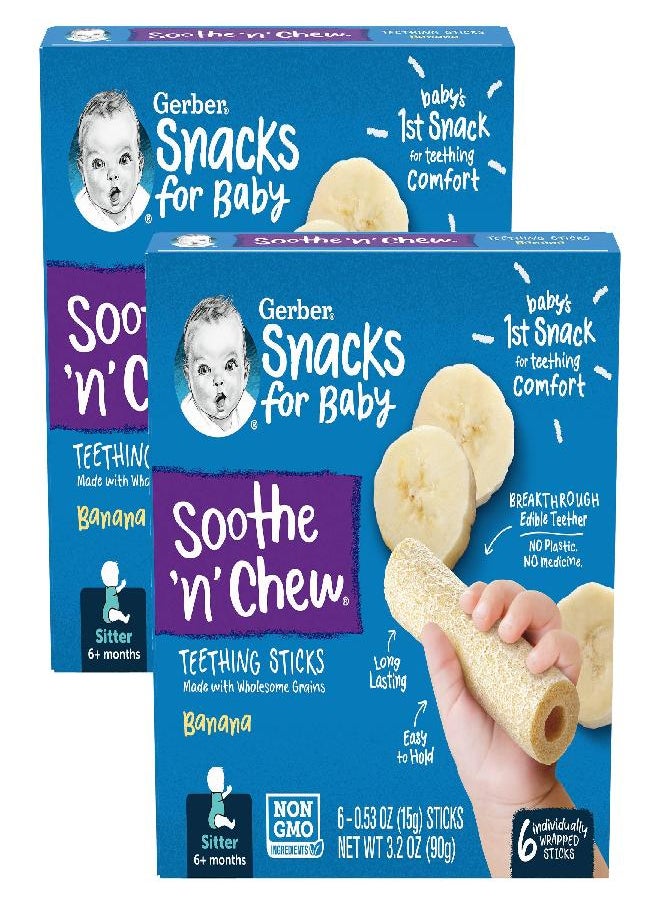 Gerber - Gerber Soothe n Chew Teething Sticks, Banana, 6 CT - Image 1