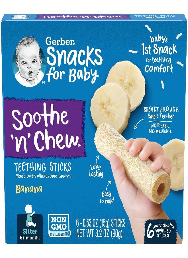 Gerber - Gerber Soothe n Chew Teething Sticks, Banana, 6 CT - Image 1