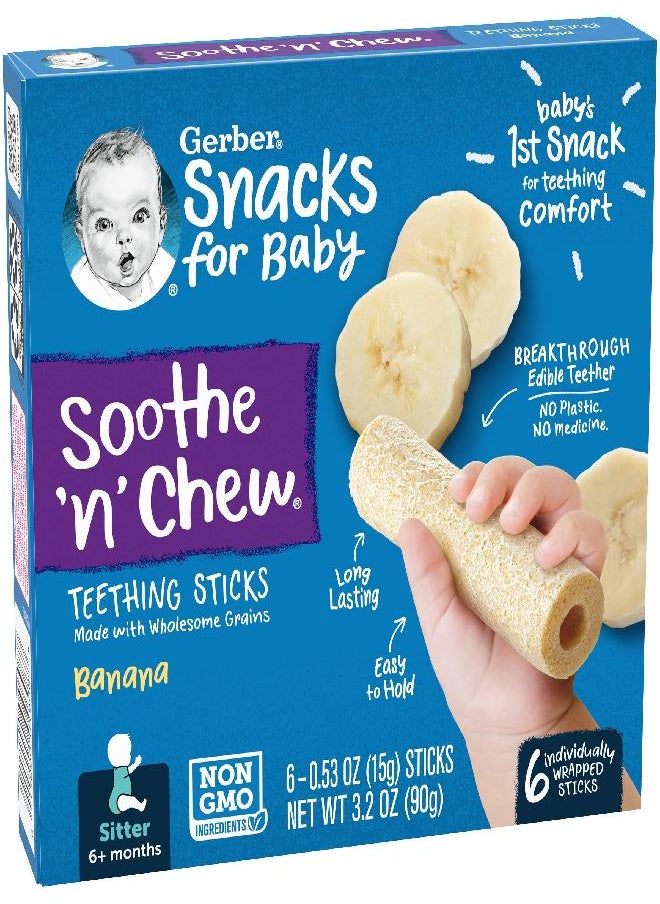 Gerber - Gerber Soothe n Chew Teething Sticks, Banana, 6 CT - Image 1