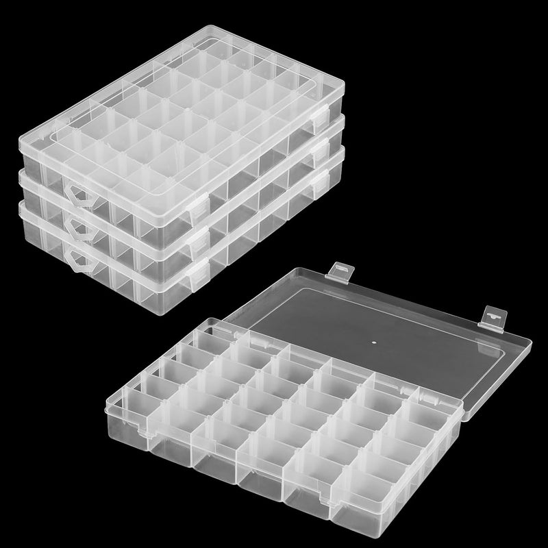 MANCHAP 4 PCS 36 Grids Clear Plastic Storage Box with Adjustable Compartments, 27 x 17 x 4cm Bead Storage Box, Plastic Jewellery Organisers for Art Crafts - Image 1