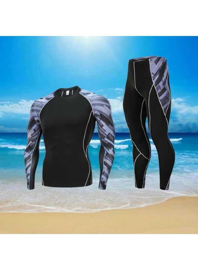 Swimwear Men's Suit Long-sleeved Quick-drying Swimming Equipment Full-body Sun-protection Hot Spring Top Men's Swimming Trunks-Color:Yellow## G Style Two-piece Set-