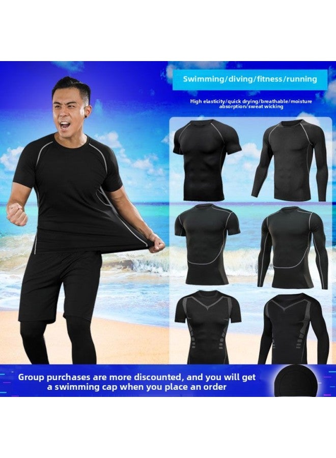 Swimwear Men's Suit Long-sleeved Quick-drying Swimming Equipment Full-body Sun-protection Hot Spring Top Men's Swimming Trunks-Color:Yellow## G Style Two-piece Set-