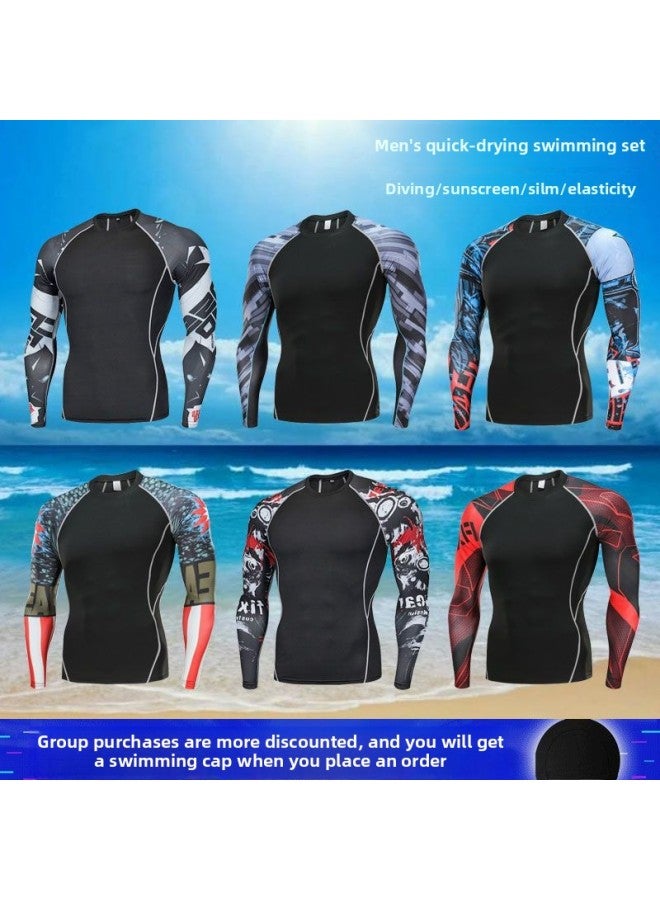 Swimwear Men's Suit Long-sleeved Quick-drying Swimming Equipment Full-body Sun-protection Hot Spring Top Men's Swimming Trunks-Color:Yellow## G Style Two-piece Set-