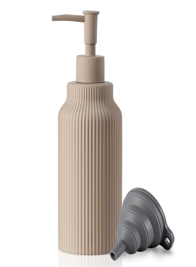 YDSluock Modern Ceramic Soap Dispenser for Bathroom，14oz Ceramic Soft Touch Hand Lotion Dispenser with Pump，Liquid soap Dispenser for Kitchen Rubber Paint (Khaki) - Image 1