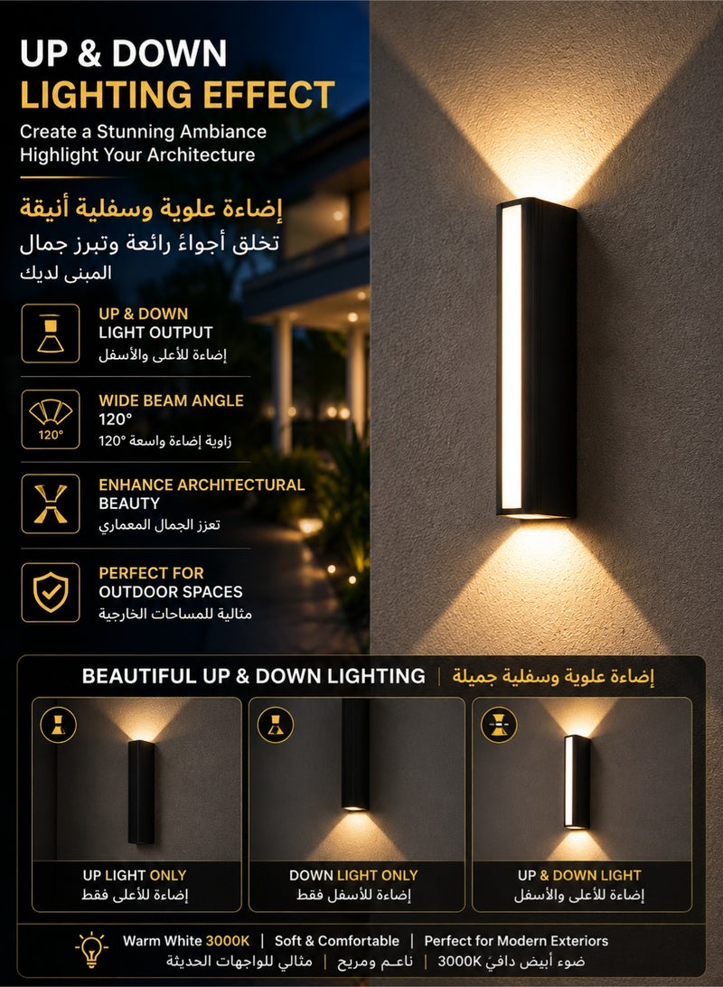 Rewell Modern IP65 Waterproof Outdoor Up & Down Wall Light Matte Black LED Exterior Wall Sconce Garden Porch Stair Corridor Lighting Fixture Energy Saving Durable Aluminum Wall Lamp - Image 2