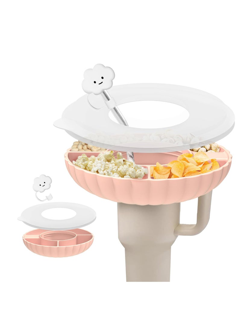 SYOSI اكسسوارات ستانلي - صينية وجبات خفيفة مع غطاء لكوب كوينشر H1.0/2.0 سعة 40 أوقية - وعاء وجبات خفيفة من سيليكون غذائي لكوب ستانلي سعة 40 أوقية - وردي - Image 1