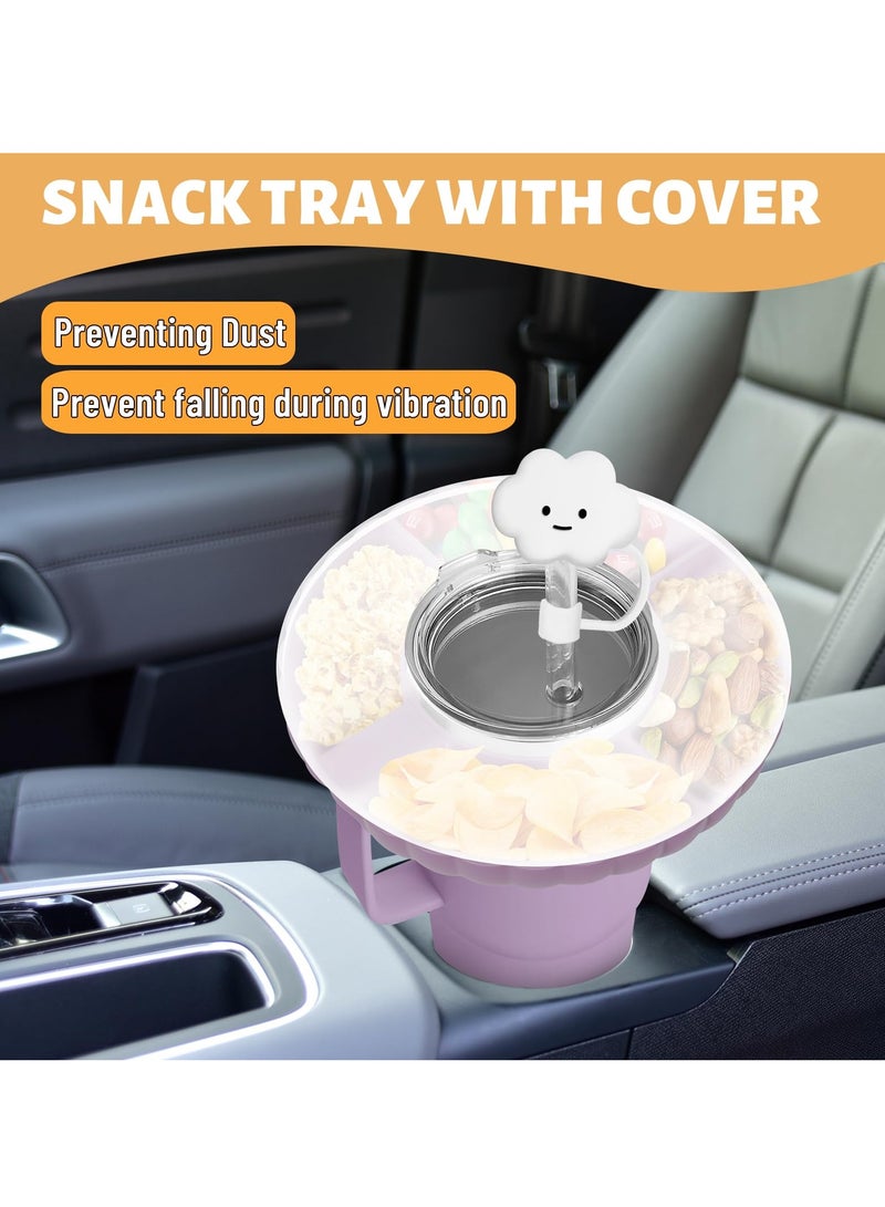 SYOSI اكسسوارات ستانلي - صينية وجبات خفيفة مع غطاء لكوب كوينشر H1.0/2.0 سعة 40 أوقية - وعاء وجبات خفيفة من سيليكون غذائي لكوب ستانلي سعة 40 أوقية - وردي - Image 4