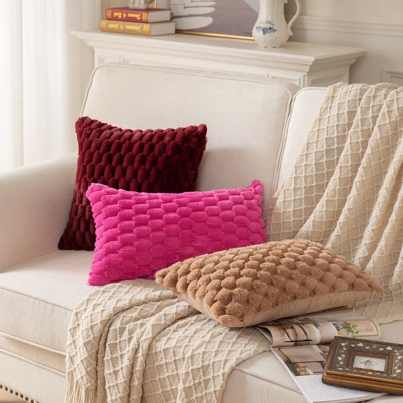 MANDIOO Pack of 2 Burgundy Super Soft Plush Fluffy Decorative Throw Pillow Covers 18x18 inch Faux Fur Wool Velvet Cushion Covers Pillow Cases Couch Sofa Bed Living Room - Image 5