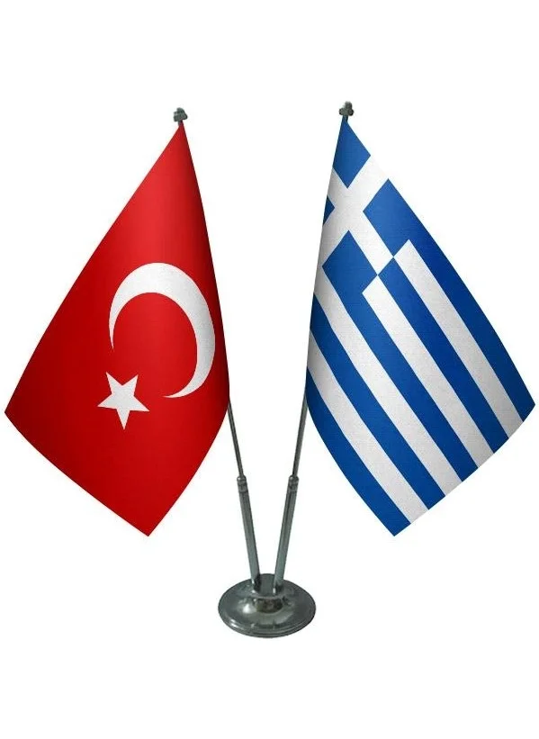 ساترنديزاين Desktop Greek Flag Turkish Flag Double Chrome Pole Table Flag Set