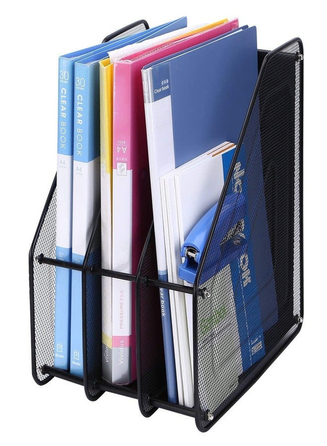 DaKos Plastic File Rack, Plastic File Rack for Office, Plastic File Rack Paper Magazine Holder, File Rack for Office Cabinet, Letter Organizer with Pen Holder (Pack of 2, Black with Four Section) - Image 1
