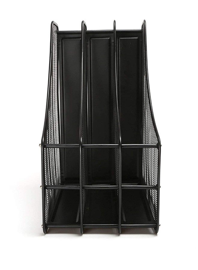 DaKos Plastic File Rack, Plastic File Rack for Office, Plastic File Rack Paper Magazine Holder, File Rack for Office Cabinet, Letter Organizer with Pen Holder (Pack of 2, Black with Four Section) - Image 3