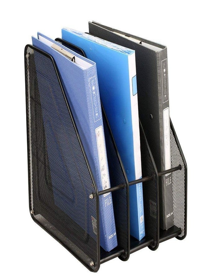 DaKos Plastic File Rack, Plastic File Rack for Office, Plastic File Rack Paper Magazine Holder, File Rack for Office Cabinet, Letter Organizer with Pen Holder (Pack of 2, Black with Four Section) - Image 2