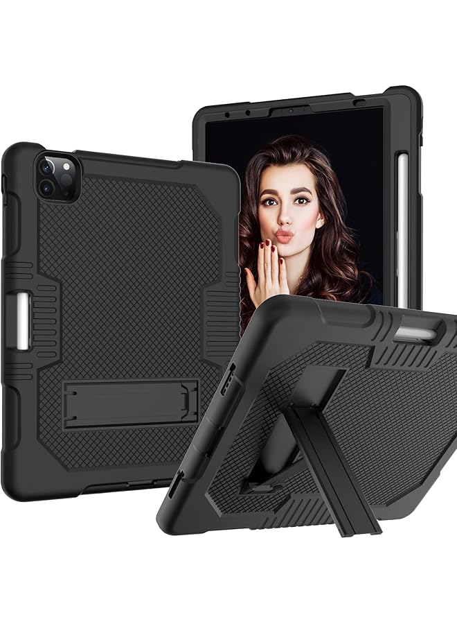 erorex Case For iPad Air 5Th 4Th Generation (10.9 Inch 2022 2020) iPad Pro 11 2021 And 2020 And 2018 Heavy Duty Hybrid Shockproof 3 Layer Rugged Drop Protective Cover With Kickstand Black Plus Black  - Image 1