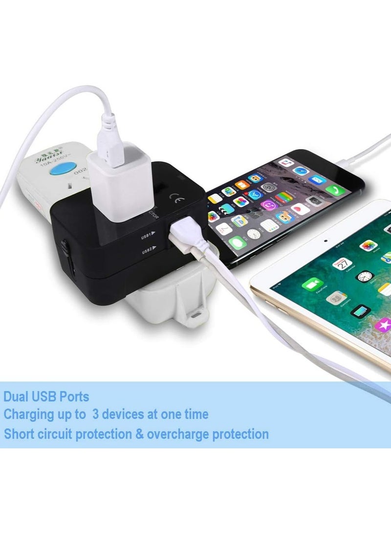 Universal Worldwide Travel Adapter,International Travel Plug Adapter with 2 USB Port and AC Socket,All in One Travel Adapter Power Adapter for US UK EU AU（black） - Image 3