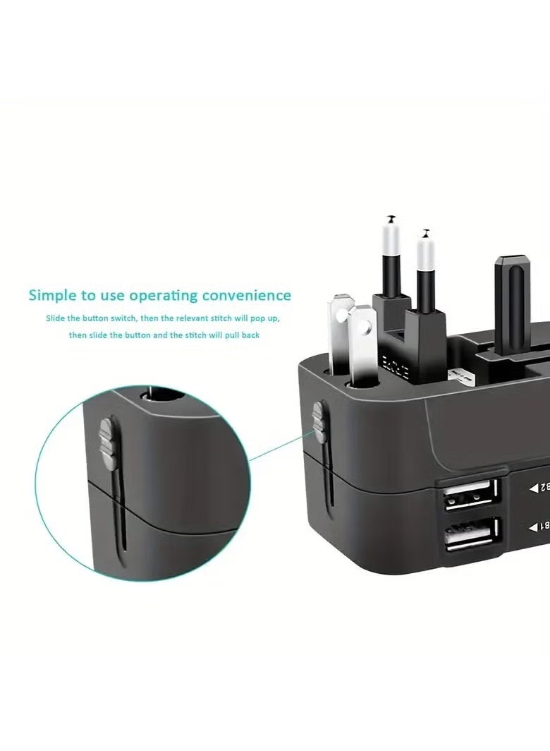 Universal Worldwide Travel Adapter,International Travel Plug Adapter with 2 USB Port and AC Socket,All in One Travel Adapter Power Adapter for US UK EU AU（black） - Image 5