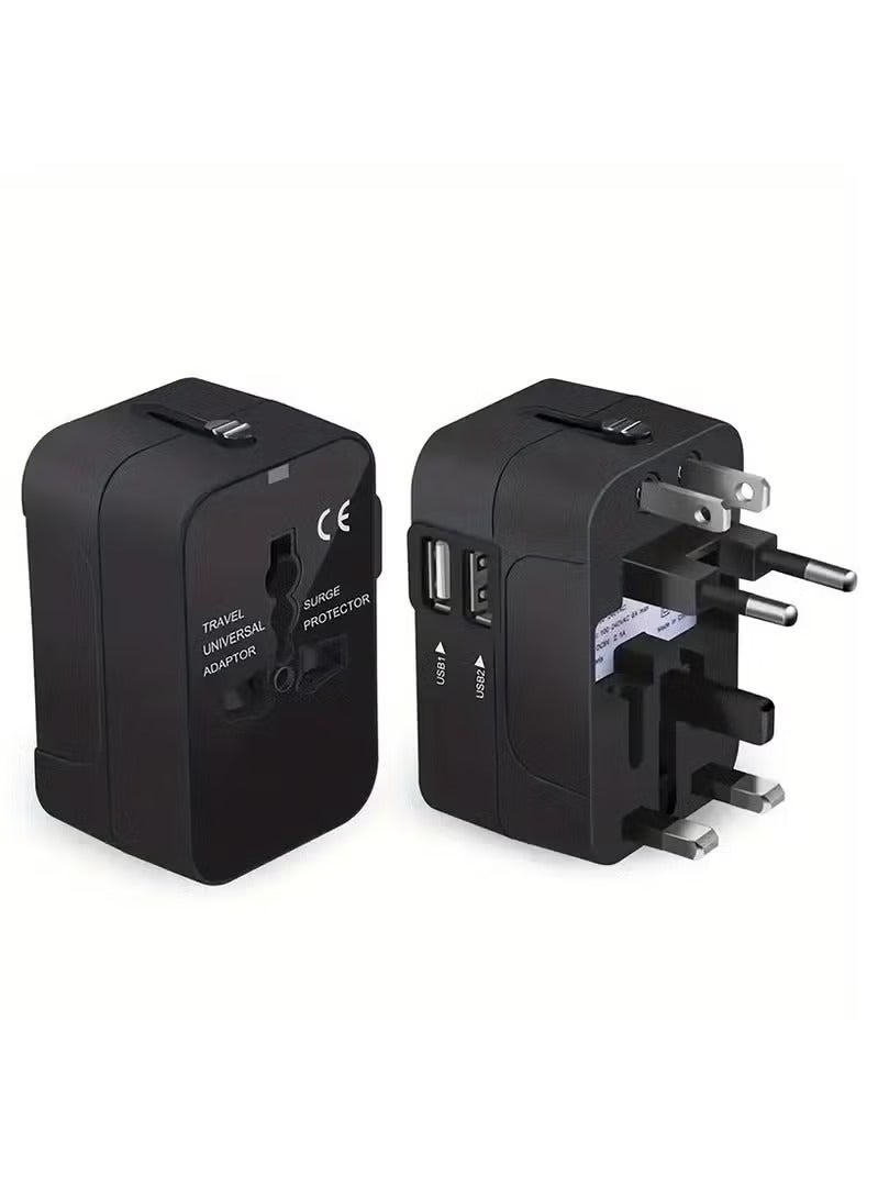 Universal Worldwide Travel Adapter,International Travel Plug Adapter with 2 USB Port and AC Socket,All in One Travel Adapter Power Adapter for US UK EU AU（black） - Image 1