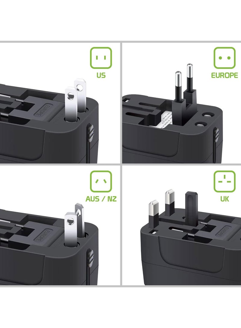 Universal Worldwide Travel Adapter,International Travel Plug Adapter with 2 USB Port and AC Socket,All in One Travel Adapter Power Adapter for US UK EU AU（black） - Image 2