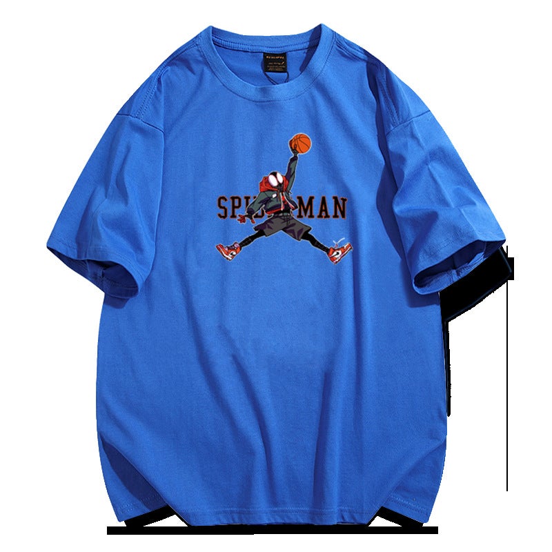 Fashion Brand Autumn Men'S Short-Sleeved T-Shirt Men'S Pure Cotton Crewneck Extra Large Size Fat Loose Short-Sleeved Purplish Blue - Image 4