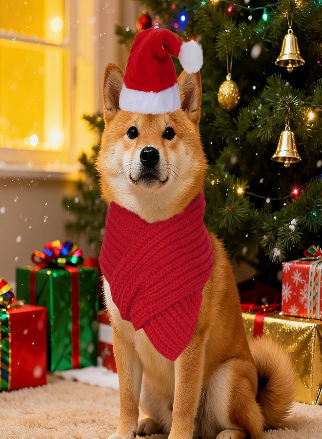 Nydotd Dog Christmas Santa Hat with Scarf Pet Christmas Costumes Outfit Set for Holiday Party Dressup Supplies Winter Hat and Neck Warmer for Medium to Large Dog - Image 2
