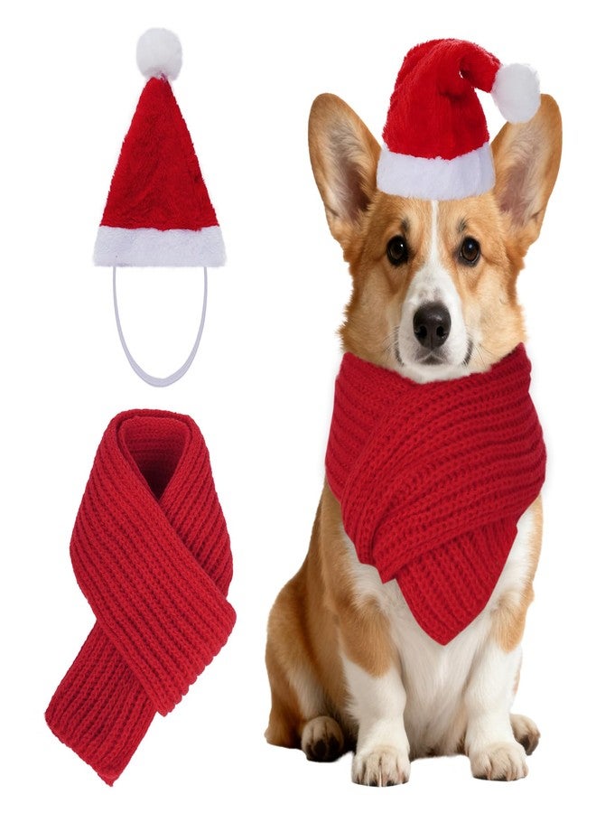 Nydotd Dog Christmas Santa Hat with Scarf Pet Christmas Costumes Outfit Set for Holiday Party Dressup Supplies Winter Hat and Neck Warmer for Medium to Large Dog - Image 1