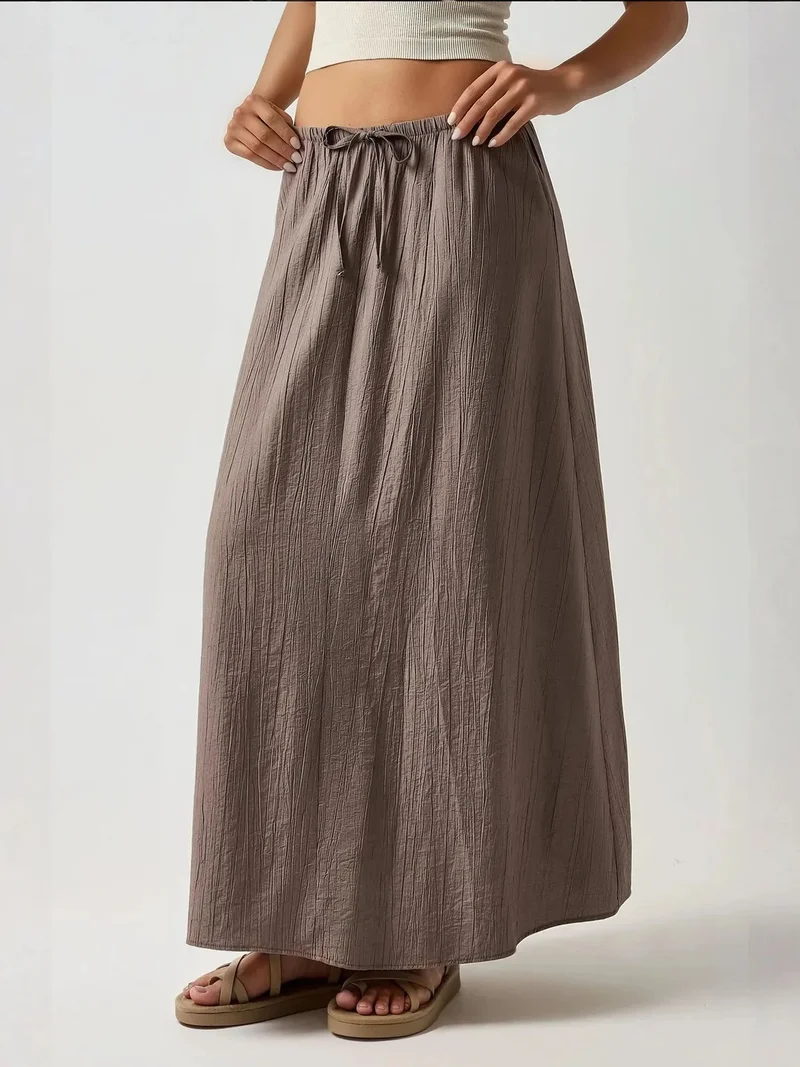 زوبعة تنورة ماكسي منقوشة بخصر عالٍ