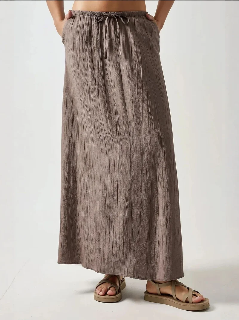 زوبعة تنورة ماكسي منقوشة بخصر عالٍ