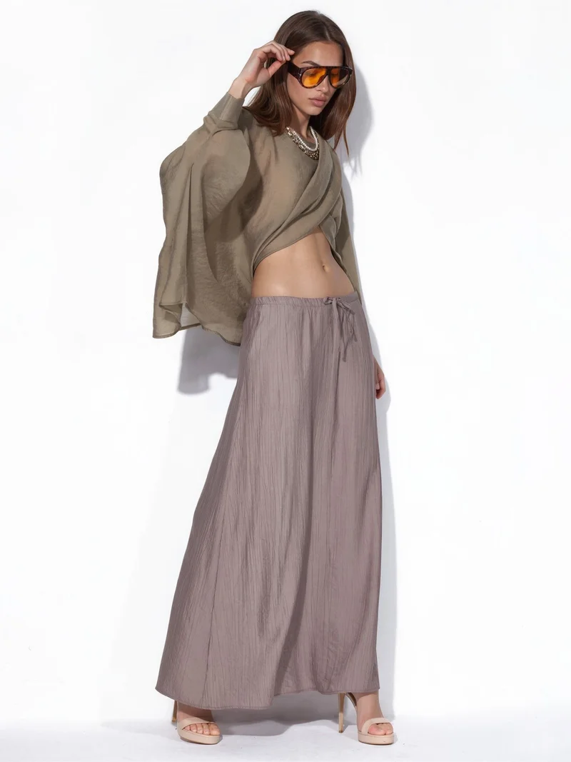 HICCUP Drawstring Waist A-Line Maxi Skirt