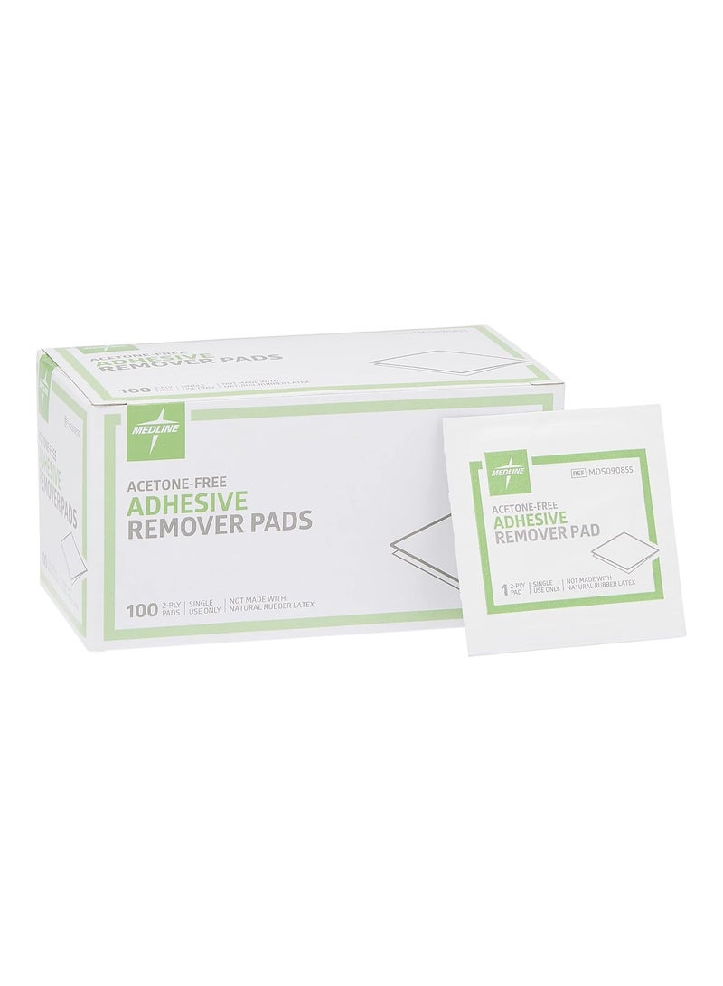 Medline Adhesive Remover Pads, Acetone-Free, 2-Ply, Box of 100 - Image 1