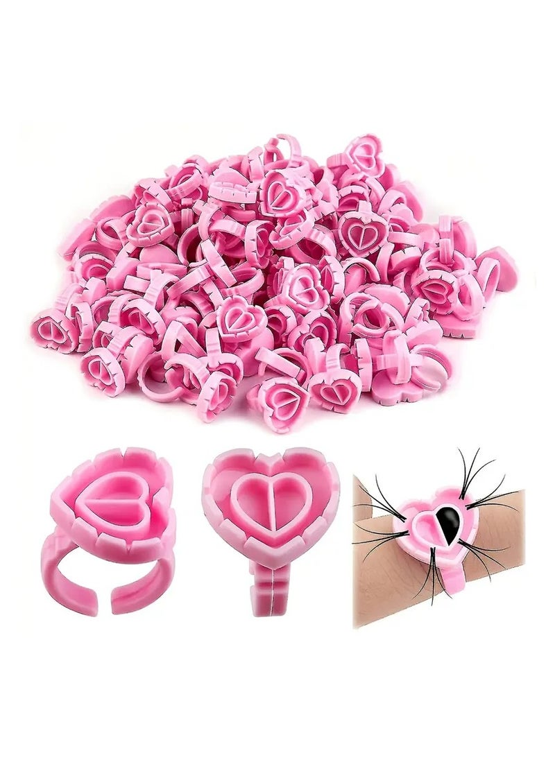 LANGMANNI 100PCS Heart-Shaped Glue Rings for Eyelash Extensions - Lovely Lash Fan Glue Cups with Adhesive for Lash Extension Supplies - Easy to Use, Reusable, and Durable Lash Supplies for Salon or Personal Use  - Image 1