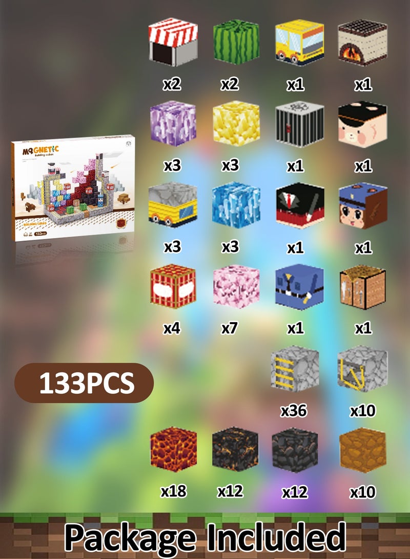 133PCS Magnetic Blocks-Build Mine Magnet World Set for Boys & Girls Age 3-5 6-8, STEM Sensory Toys for Toddlers Gifts for 3+ Years Old Girls Boys,2cm Magnet Cubes Classroom Must Haves Construction Toys - Image 2